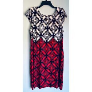 R&K Dress Geometric Pattern Women's Large Red Black White